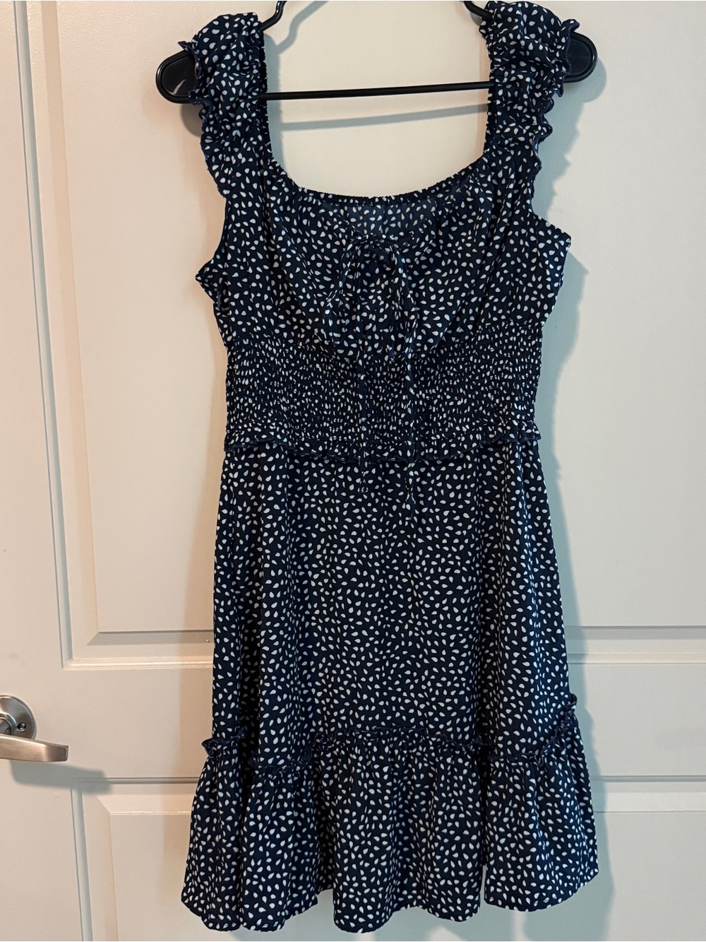 Lulu's Navy Blue Mini Dress with White Dot Print